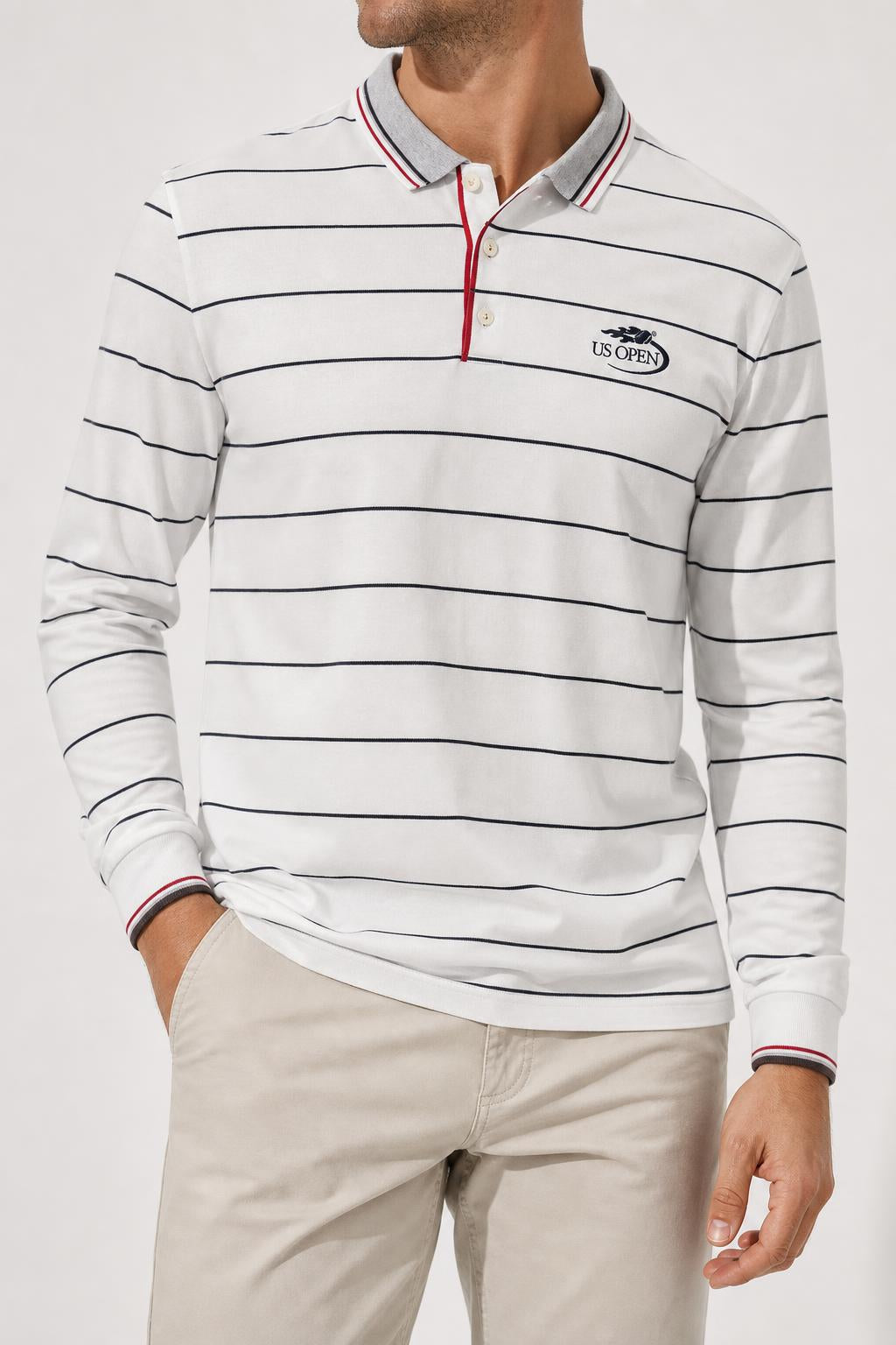 Polo US Open a righe bianca vintage – Uomo Taglia XXL