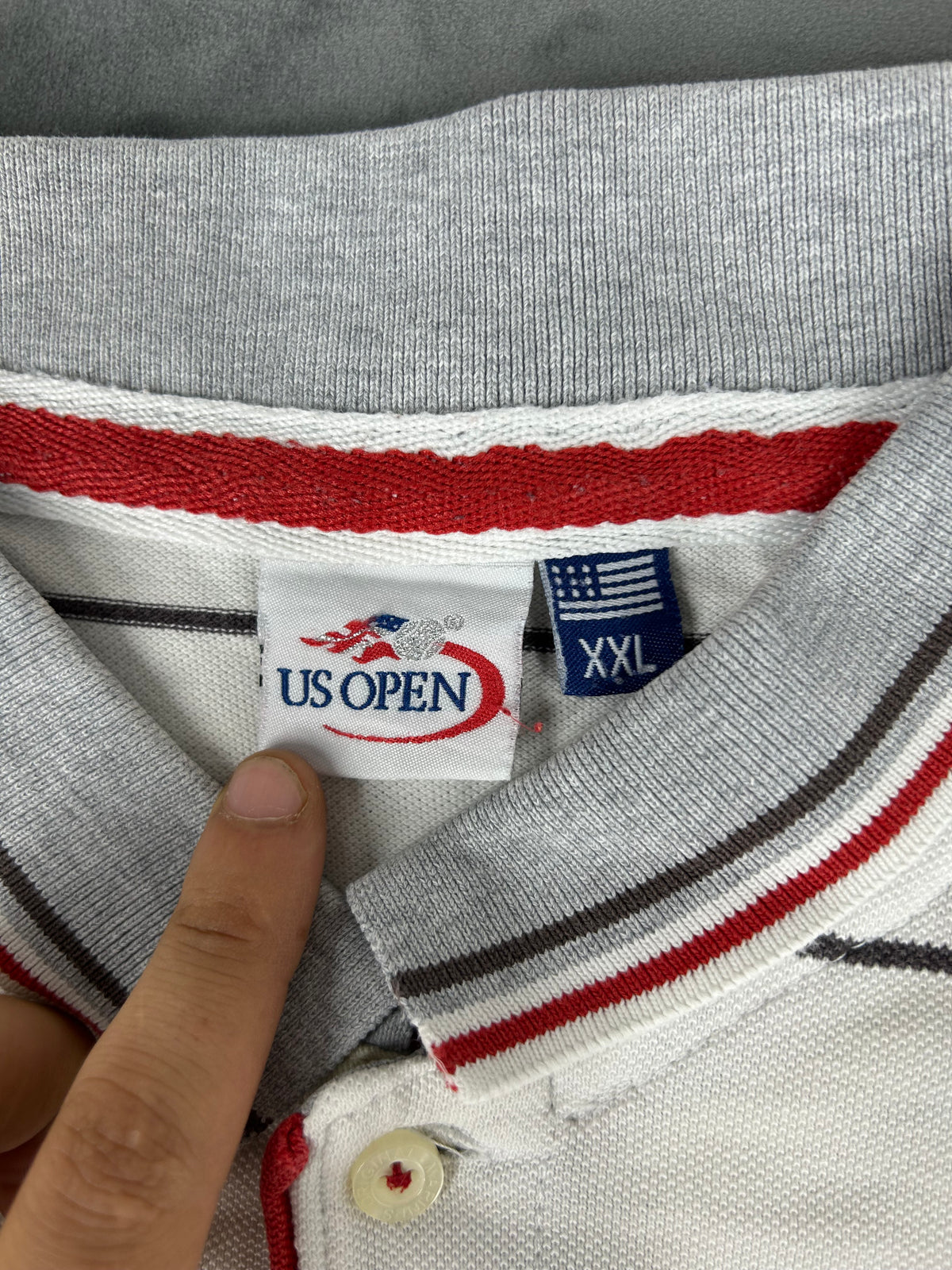 Polo US Open a righe bianca vintage – Uomo Taglia XXL