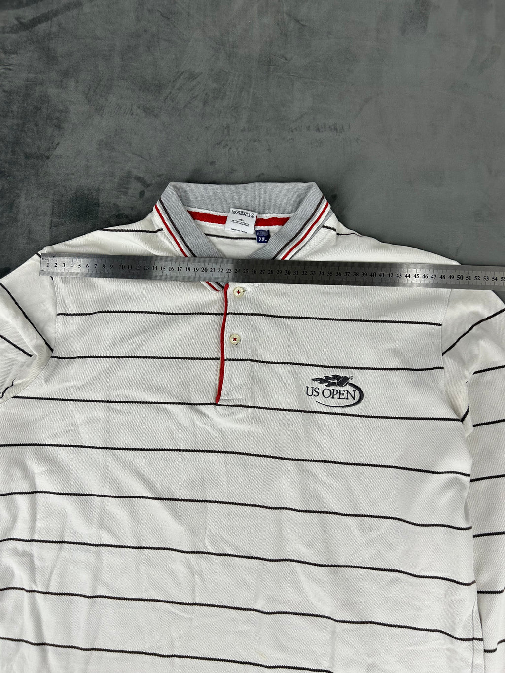 Polo US Open a righe bianca vintage – Uomo Taglia XXL