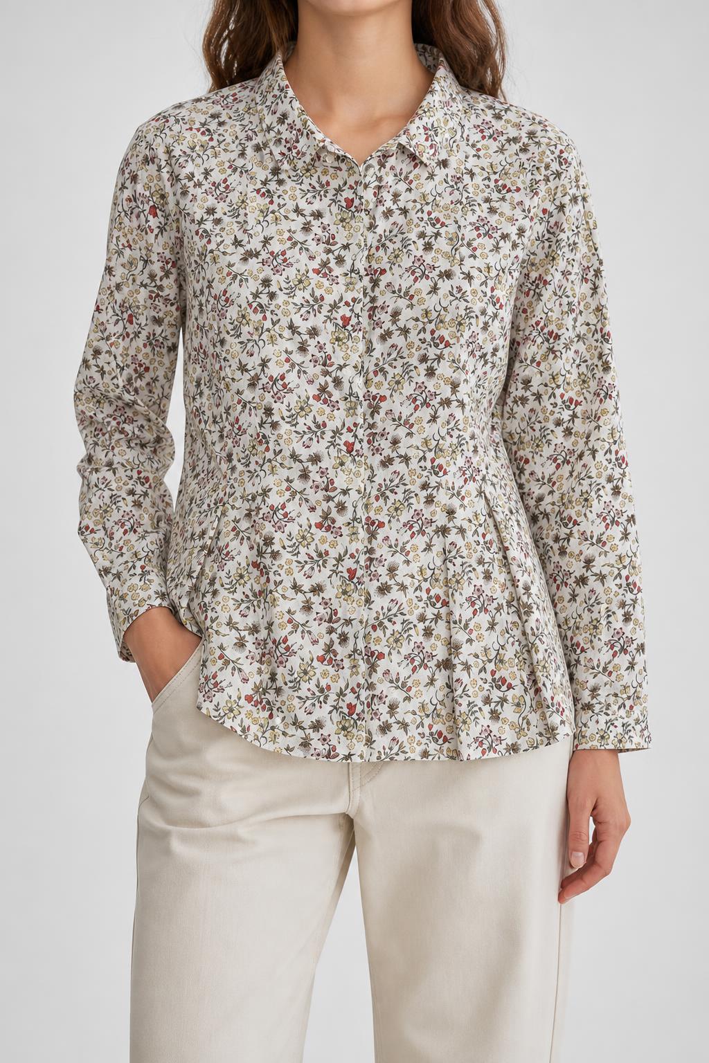 Camicia a fiori bianca vintage – Donna Taglia M