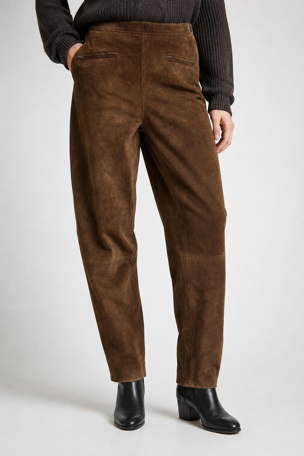 Pantaloni in pelle scamosciata marrone vintage – Donna Taglia M