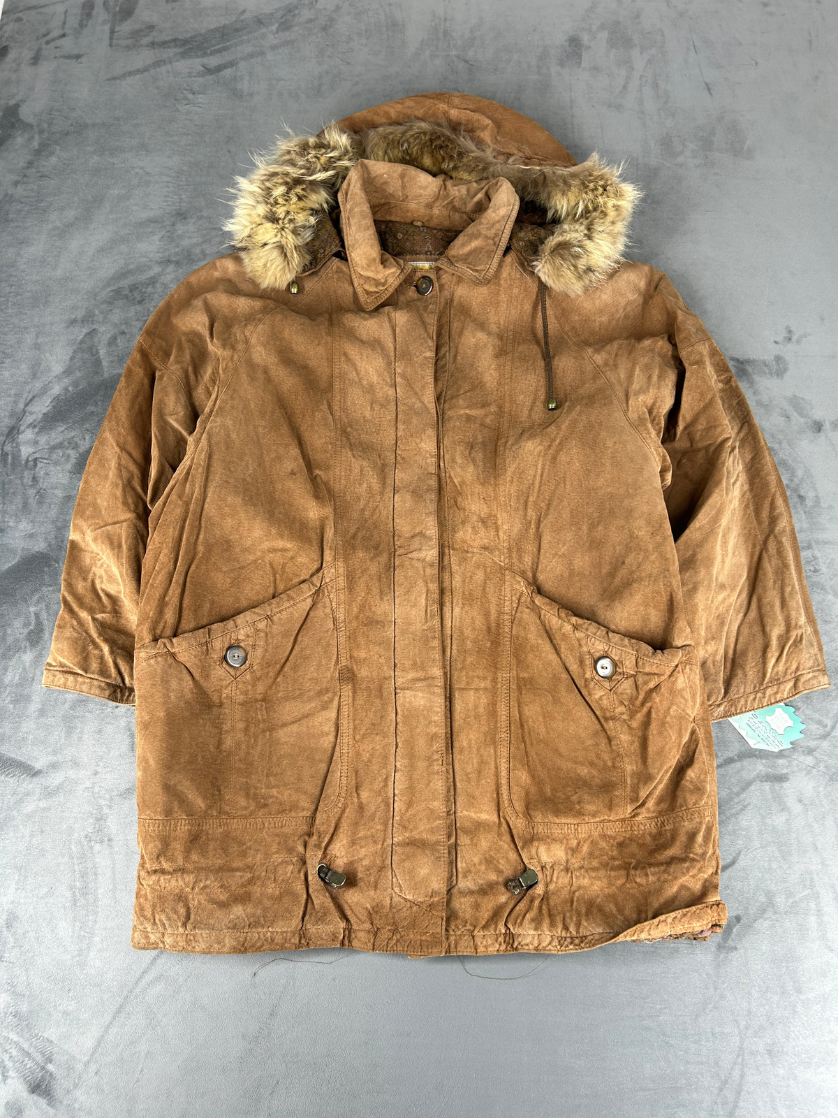 Parka in velluto a coste con cappuccio in pelliccia vintage – Donna Taglia M
