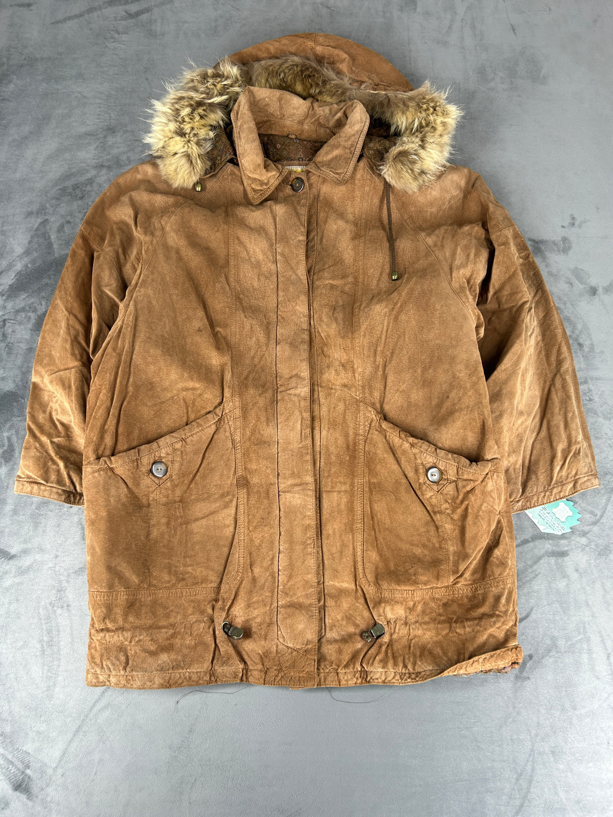 Parka in velluto a coste con cappuccio in pelliccia vintage – Donna Taglia M