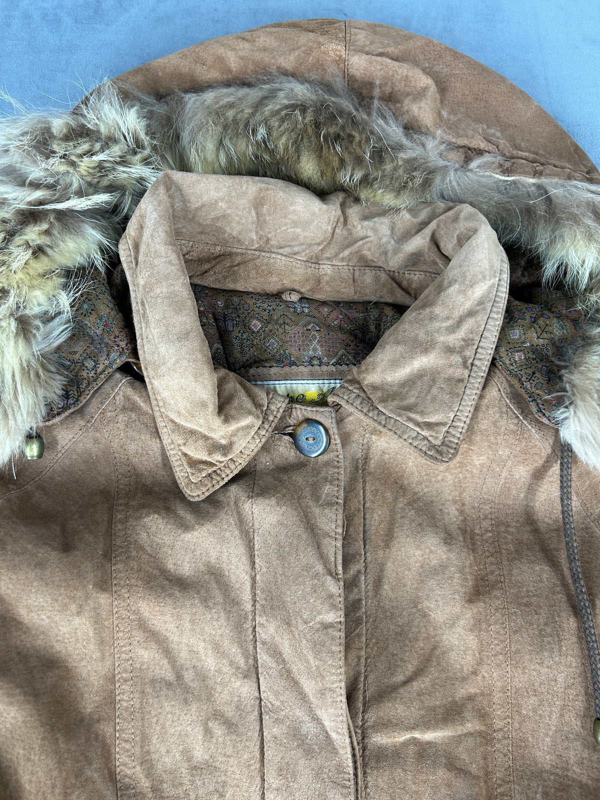Parka in velluto a coste con cappuccio in pelliccia vintage – Donna Taglia M