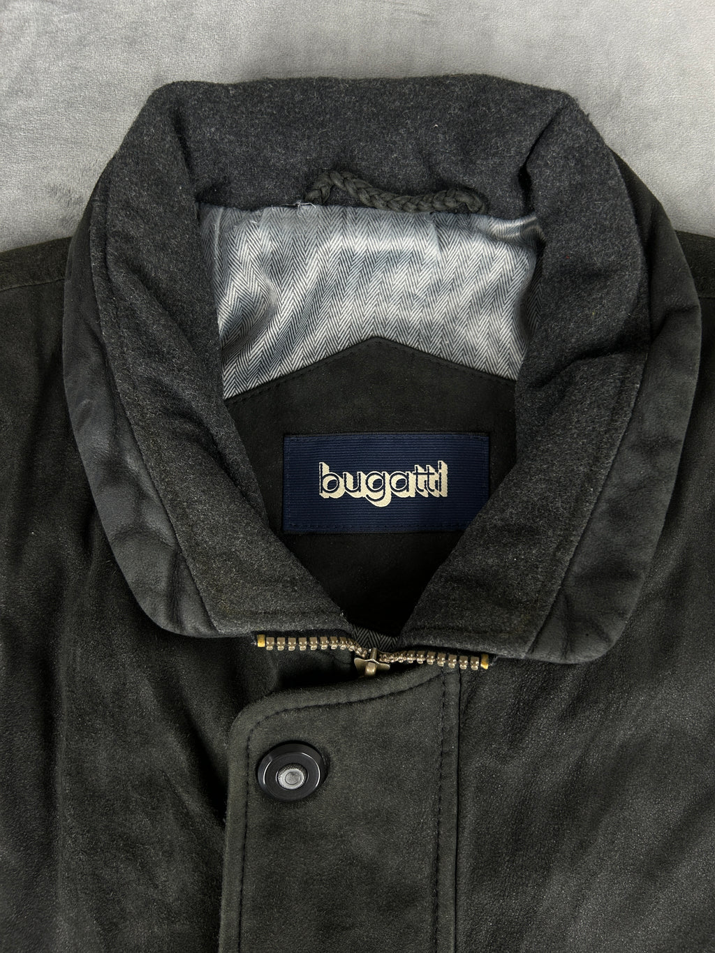 Giacca di pelle Bugatti grigia vintage – Uomo Taglia L