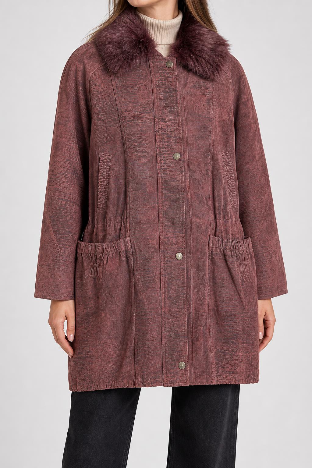 Cappotto con collo in pelliccia rosa antico vintage – Donna Taglia M