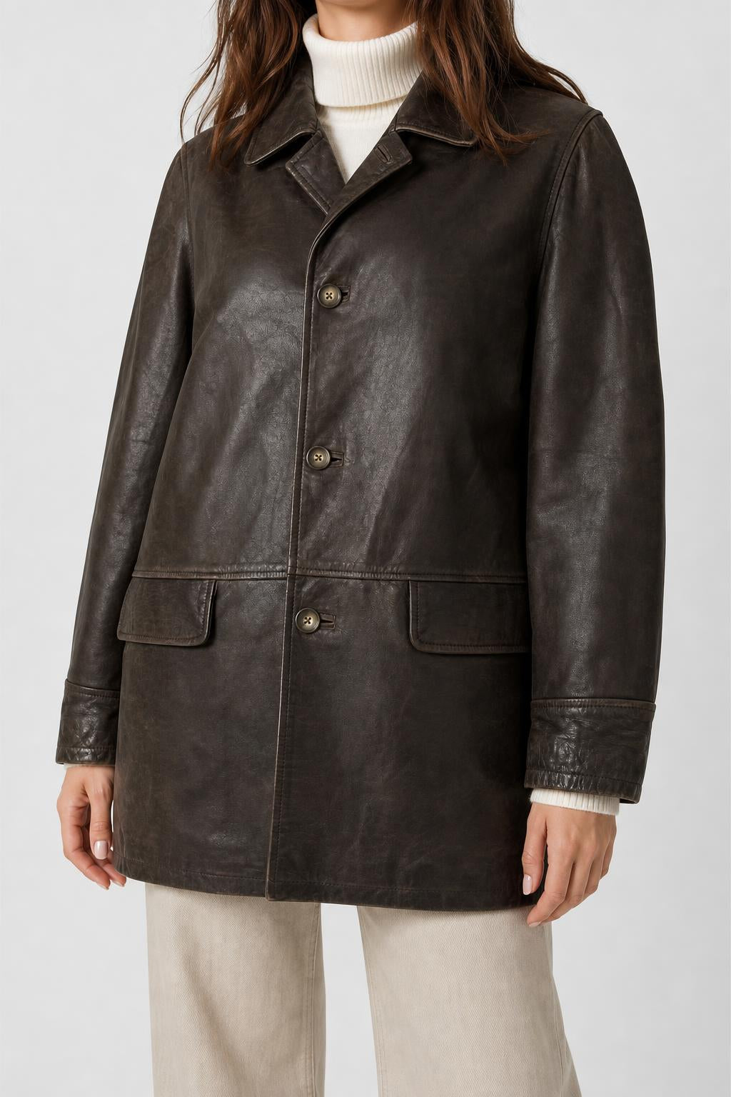 Giacca di pelle marrone vintage – Uomo Taglia L