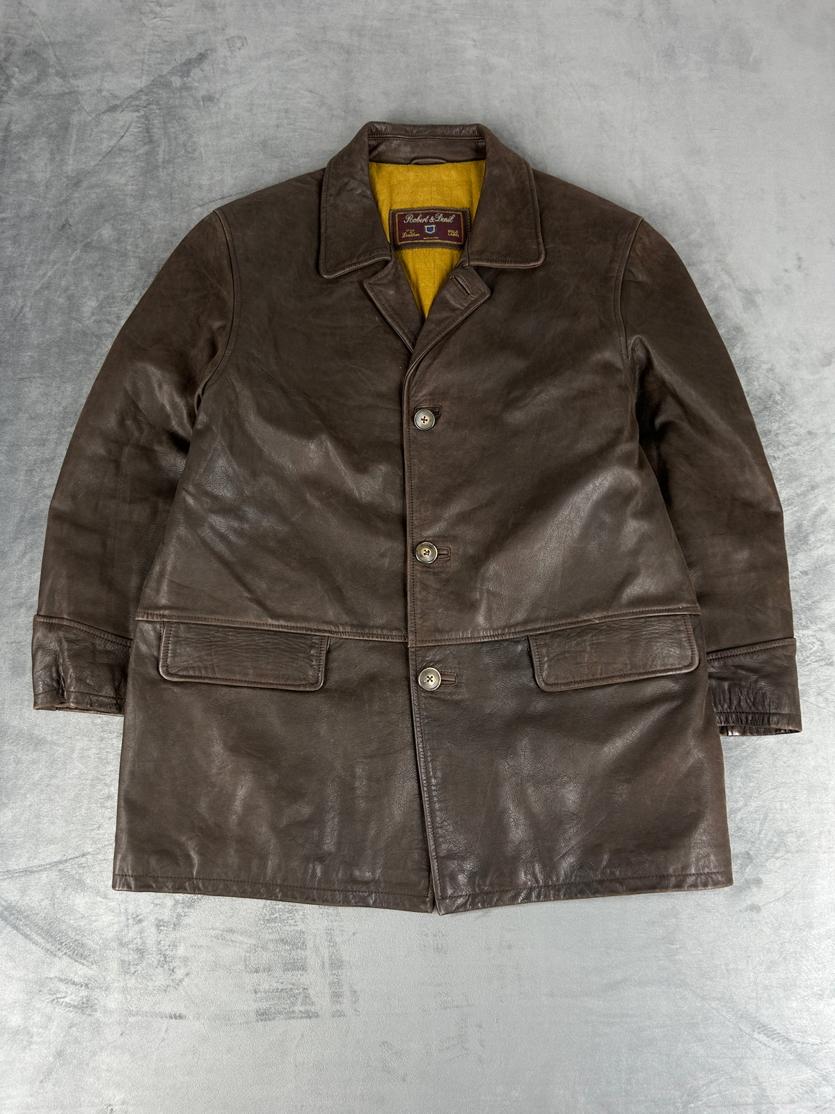 Giacca di pelle marrone vintage – Uomo Taglia L