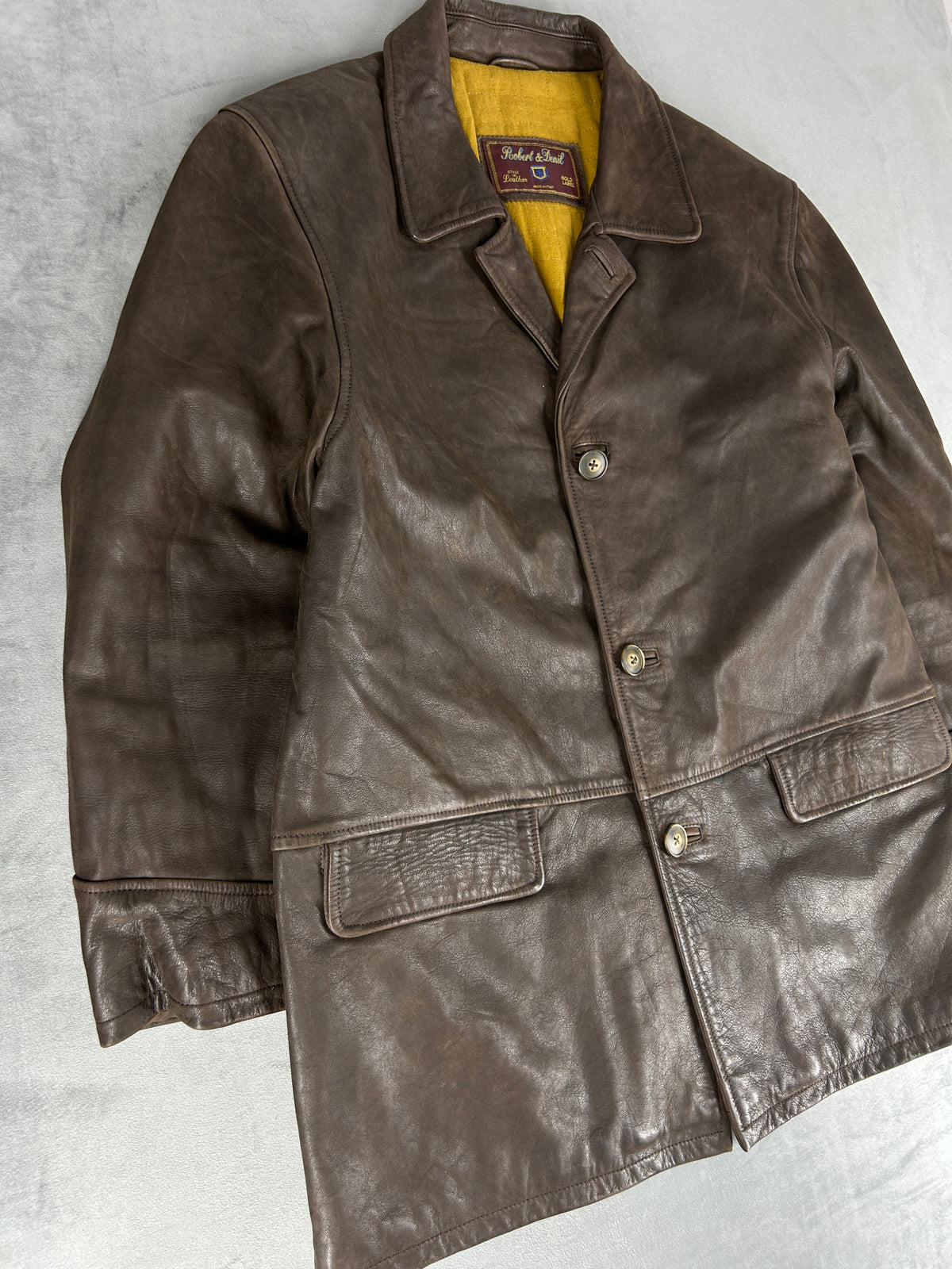 Giacca di pelle marrone vintage – Uomo Taglia L