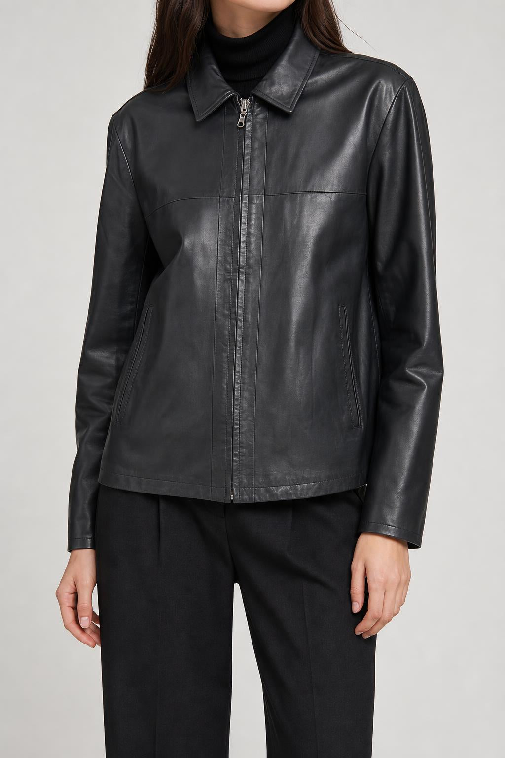 Giacca di pelle nera vintage – Donna Taglia M