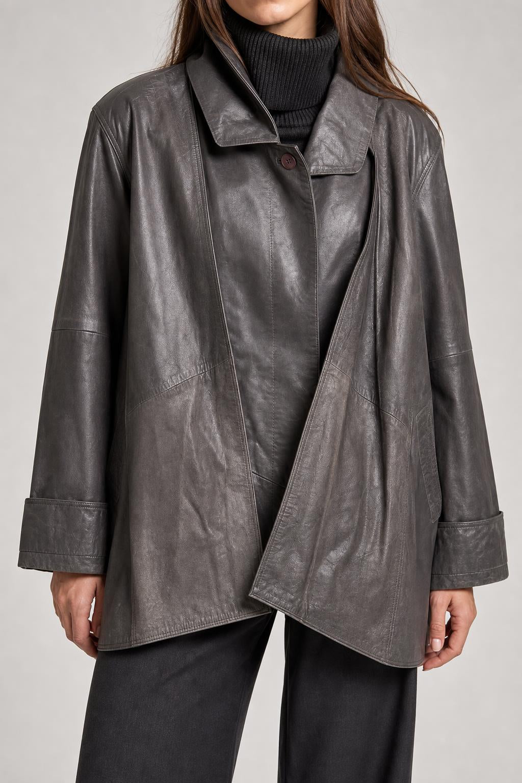 Giacca di pelle grigia vintage – Donna Taglia M