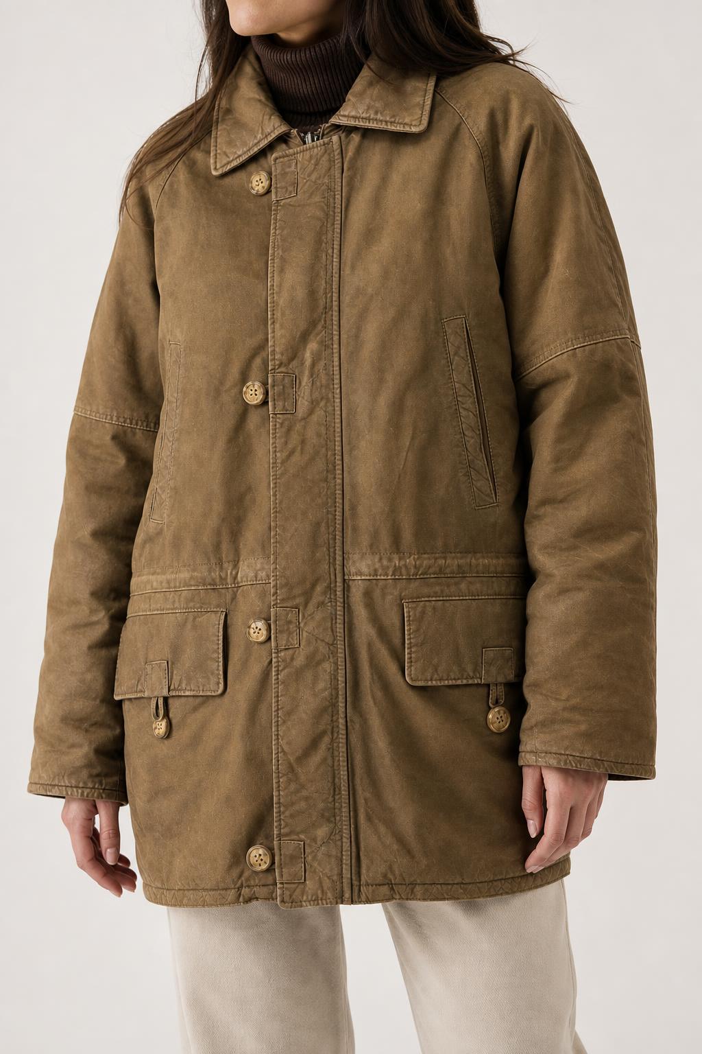 Giacca di pelle beige vintage – Uomo Taglia L