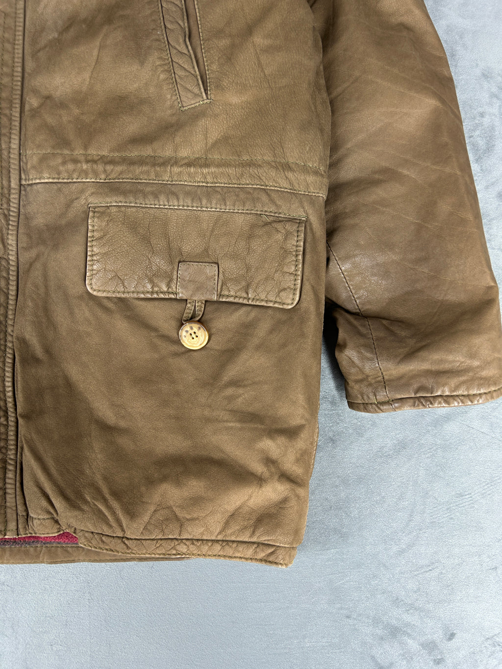 Giacca di pelle beige vintage – Uomo Taglia L