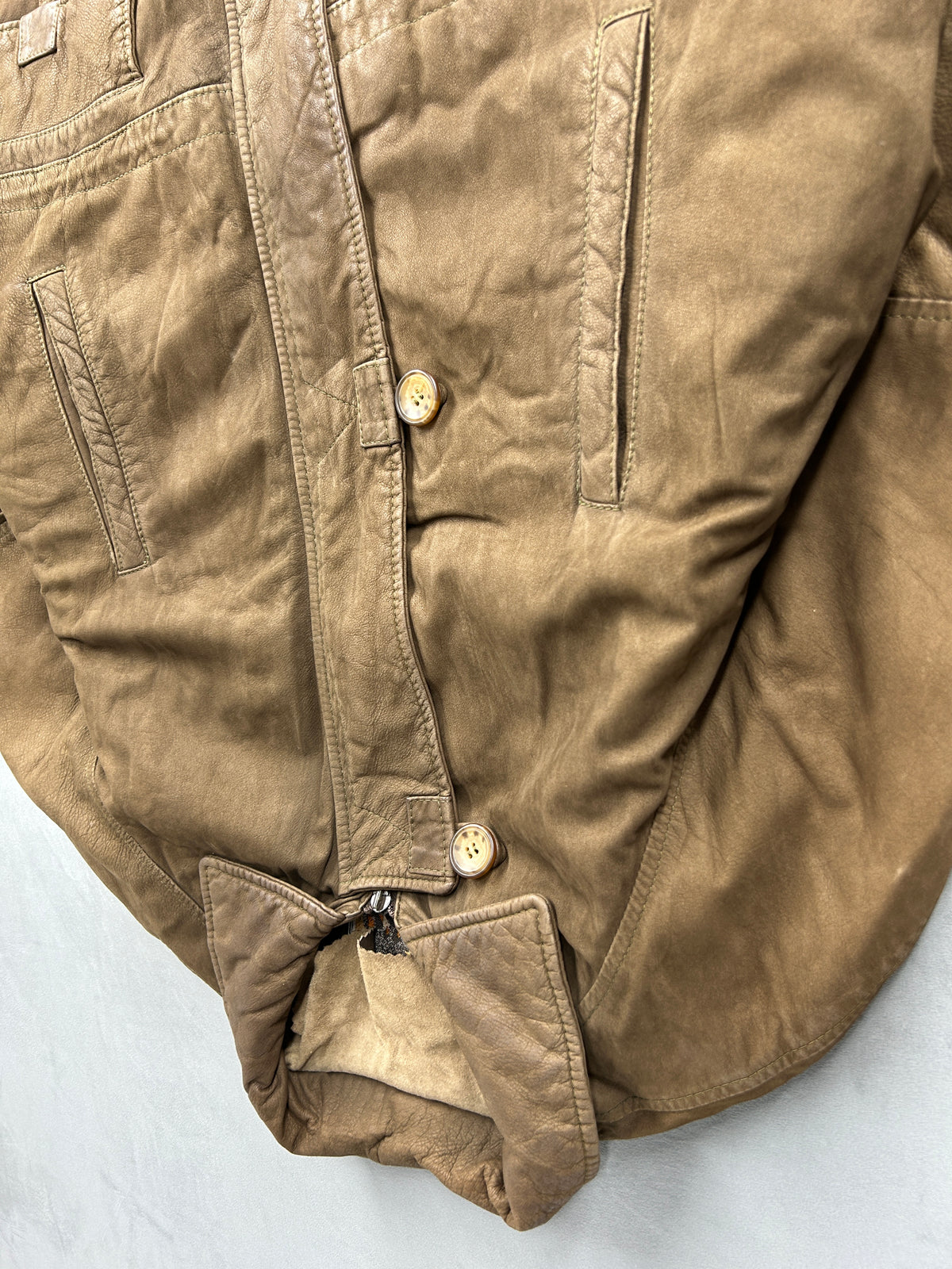 Giacca di pelle beige vintage – Uomo Taglia L