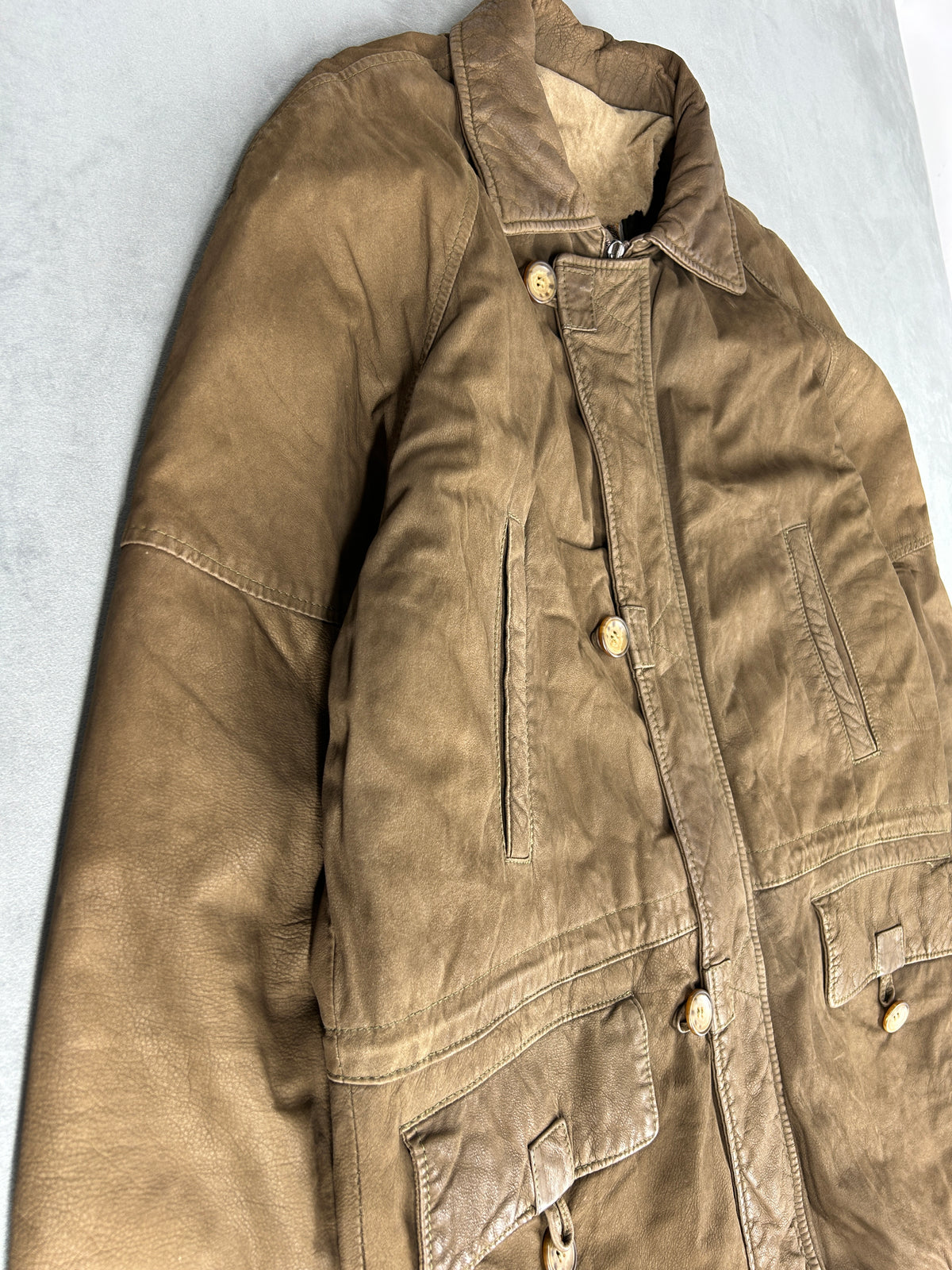 Giacca di pelle beige vintage – Uomo Taglia L