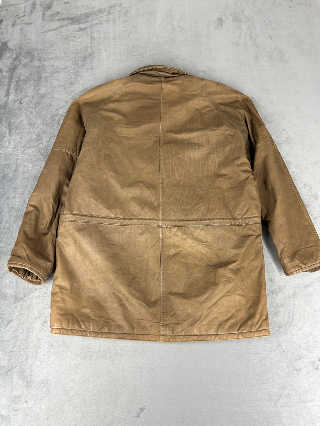 Giacca di pelle beige vintage – Uomo Taglia L