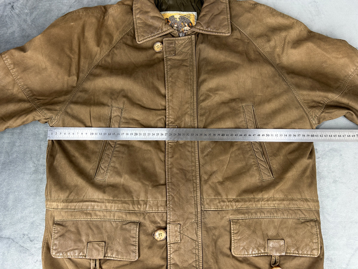 Giacca di pelle beige vintage – Uomo Taglia L