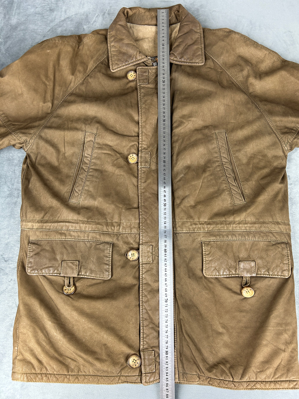 Giacca di pelle beige vintage – Uomo Taglia L