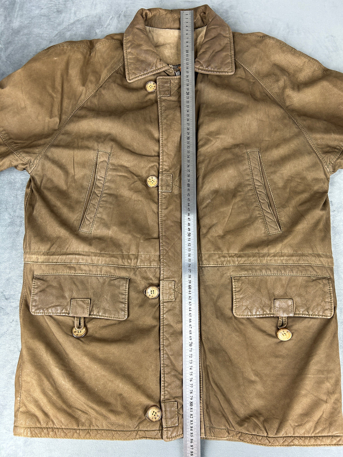 Giacca di pelle beige vintage – Uomo Taglia L