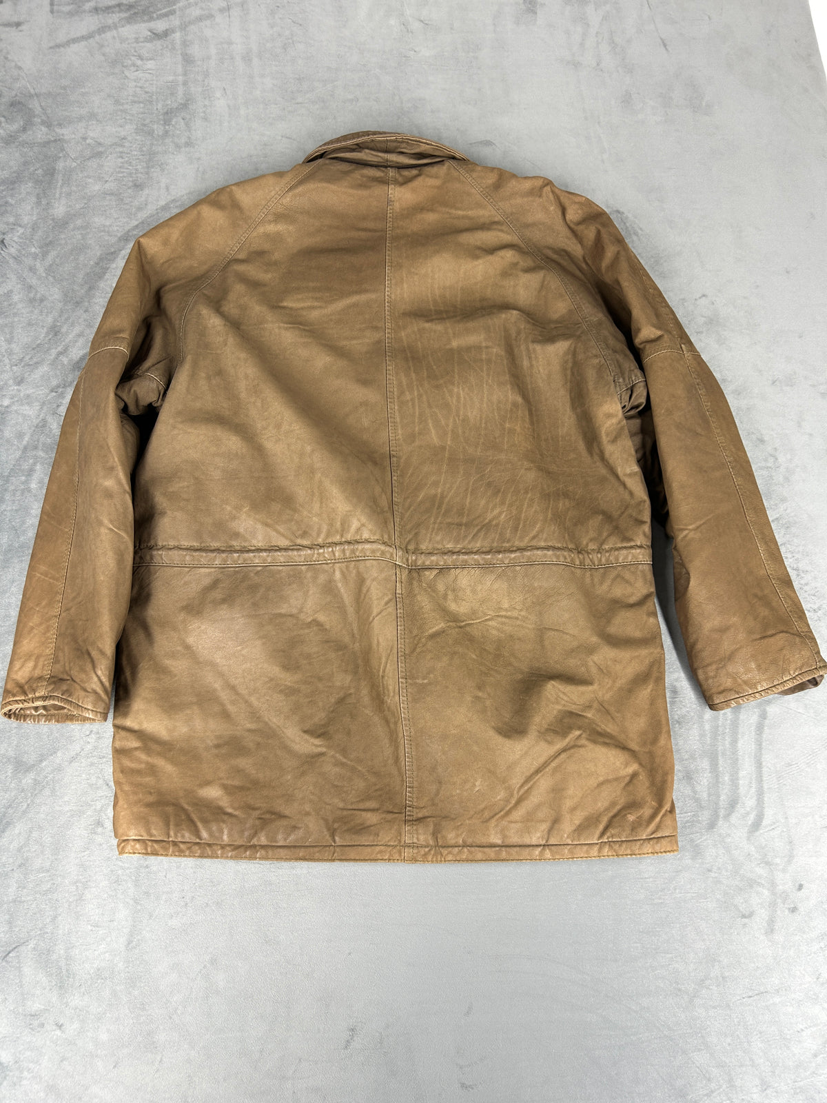 Giacca di pelle beige vintage – Uomo Taglia L