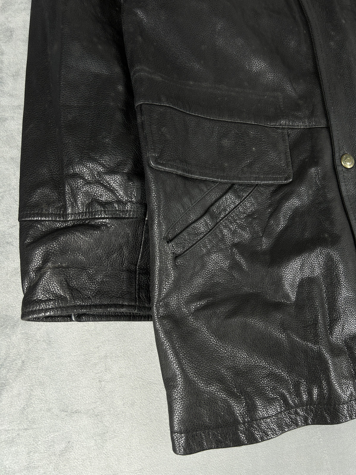 Giacca di pelle nera con collo in montone vintage – Uomo Taglia L
