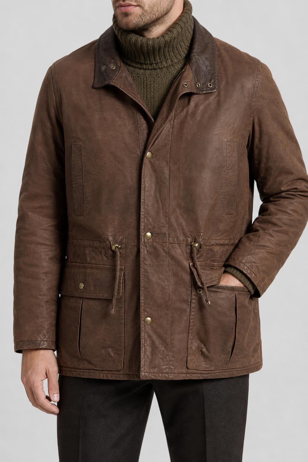 Giacca di pelle marrone vintage – Uomo Taglia L