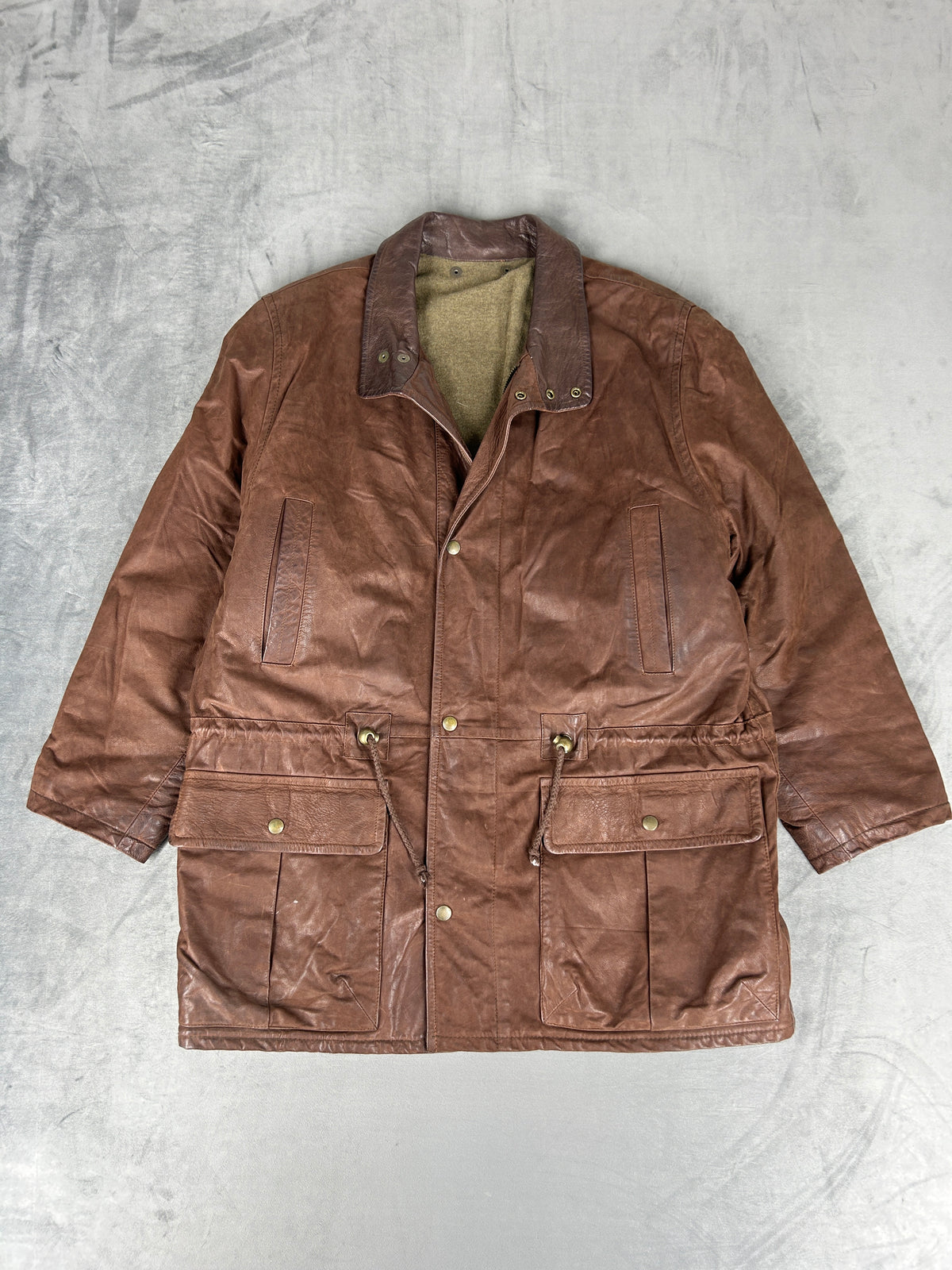 Giacca di pelle marrone vintage – Uomo Taglia L