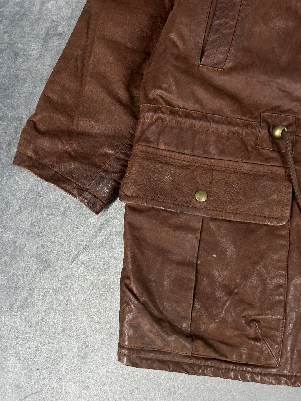 Giacca di pelle marrone vintage – Uomo Taglia L