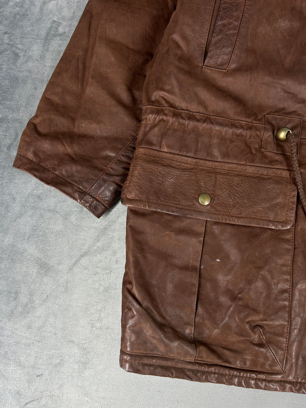 Giacca di pelle marrone vintage – Uomo Taglia L