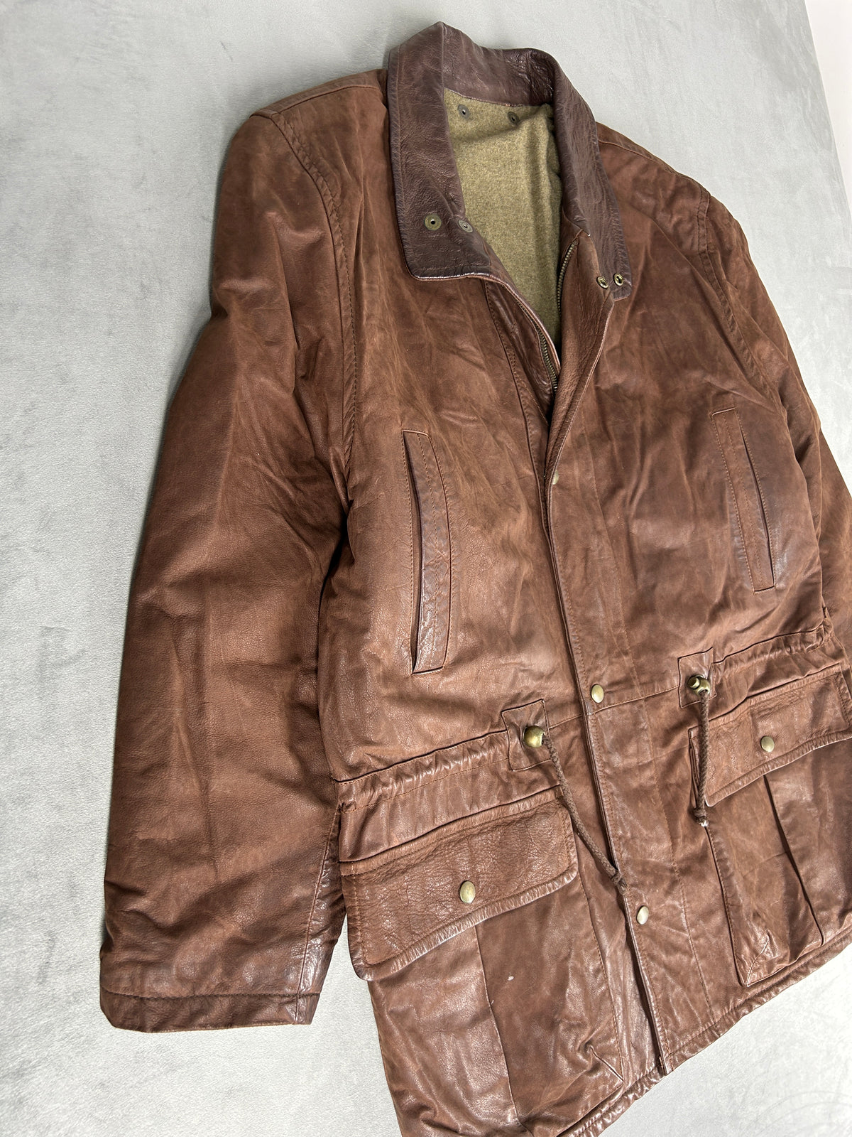 Giacca di pelle marrone vintage – Uomo Taglia L