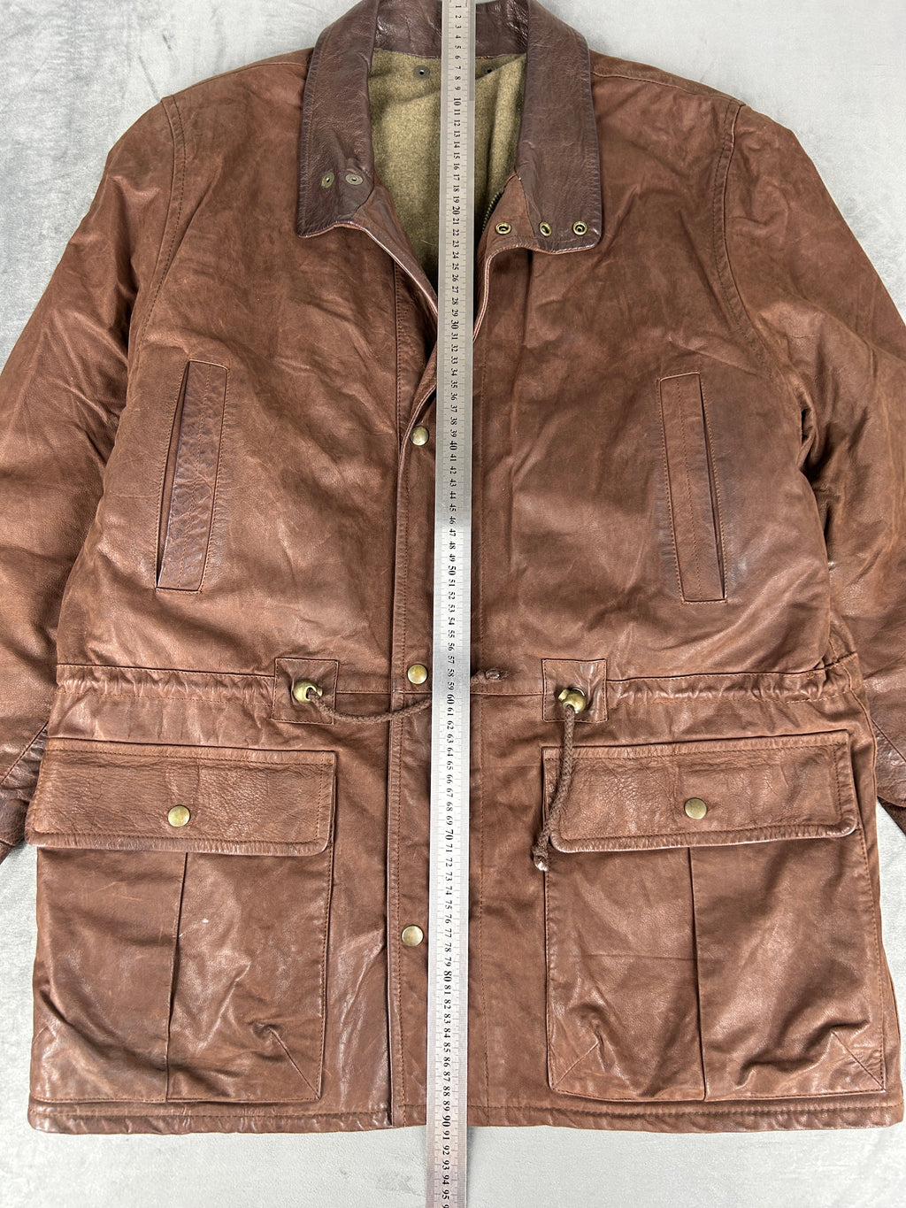 Giacca di pelle marrone vintage – Uomo Taglia L