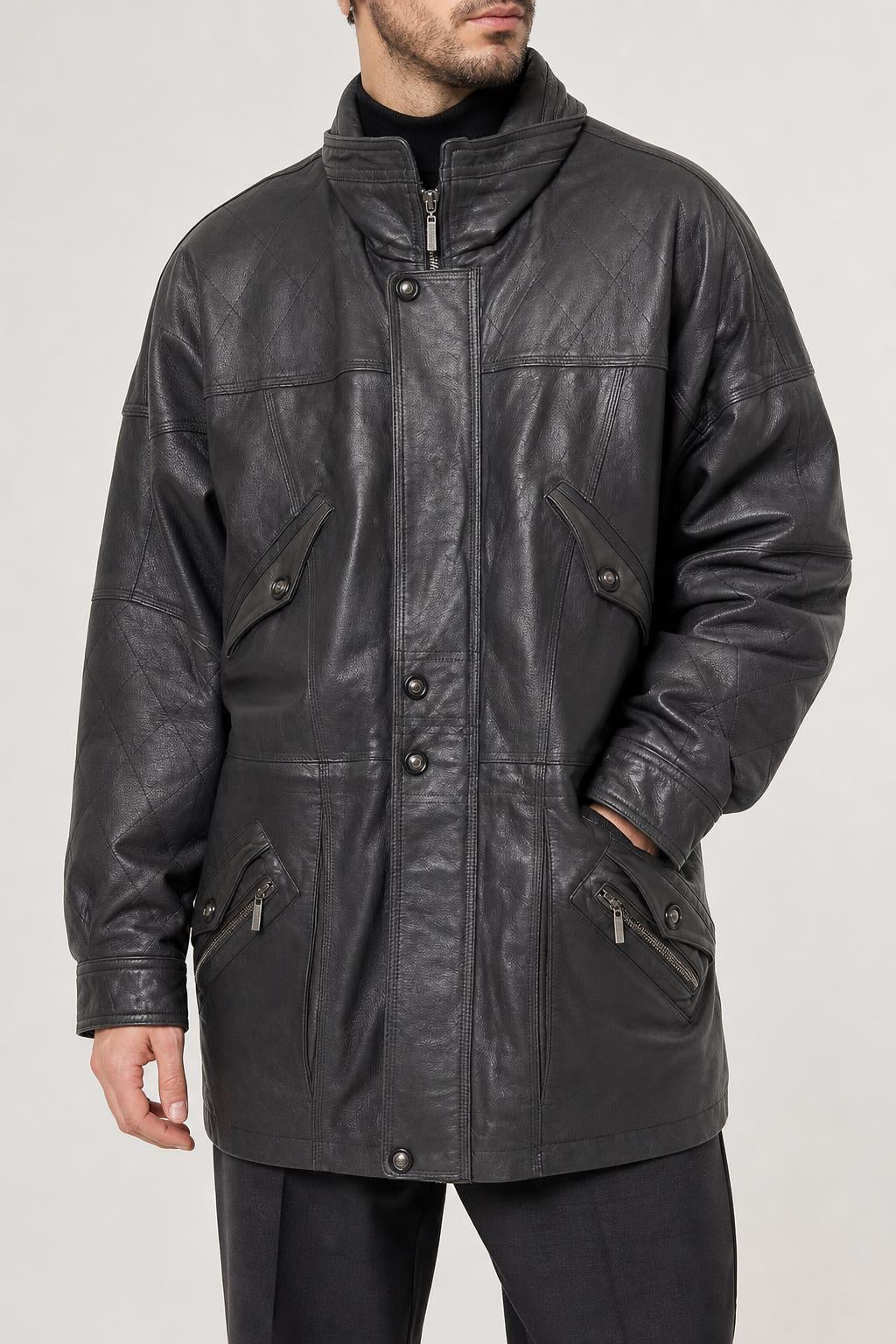 Giacca di pelle nera vintage – Uomo Taglia L