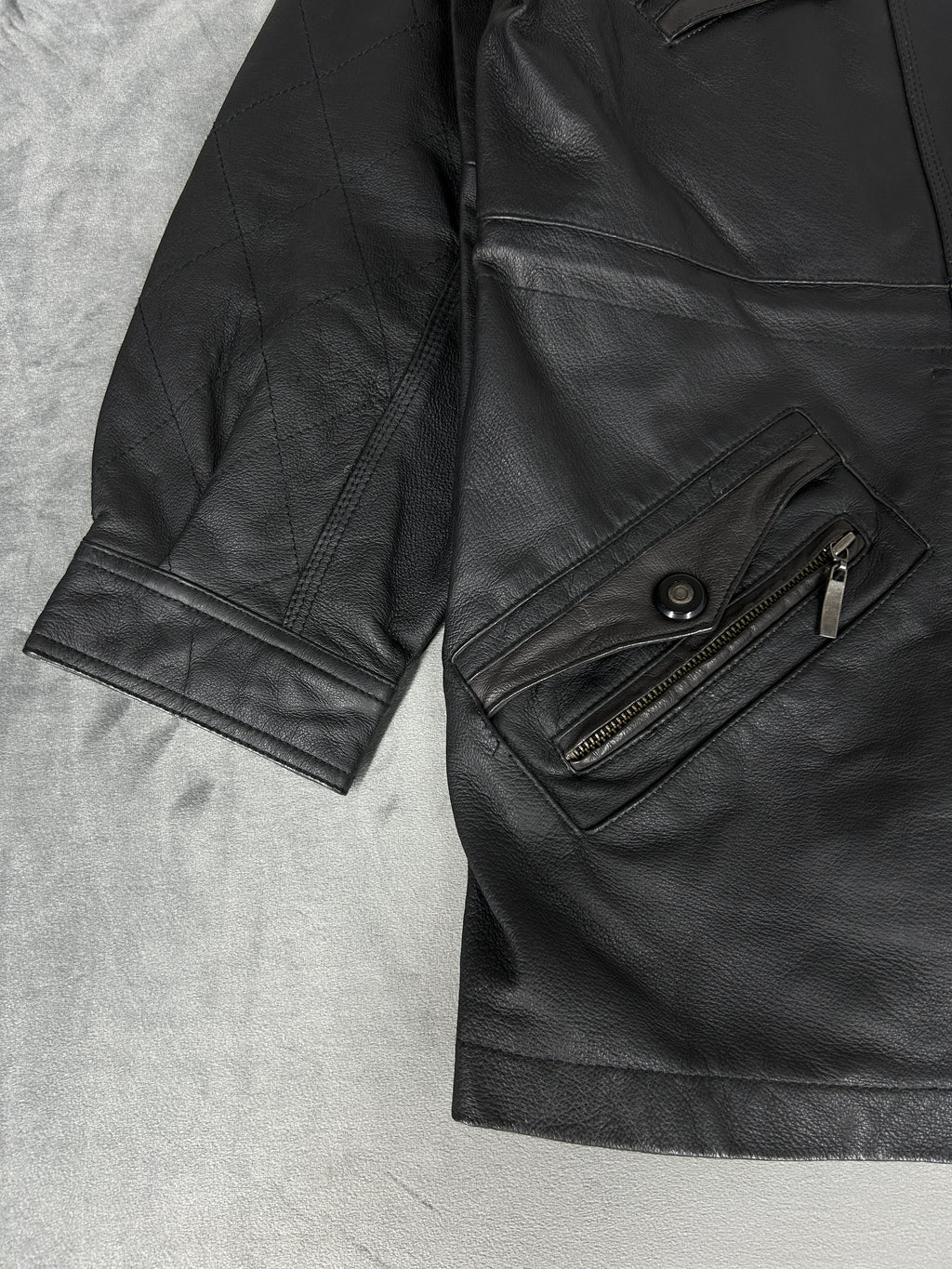 Giacca di pelle nera vintage – Uomo Taglia L