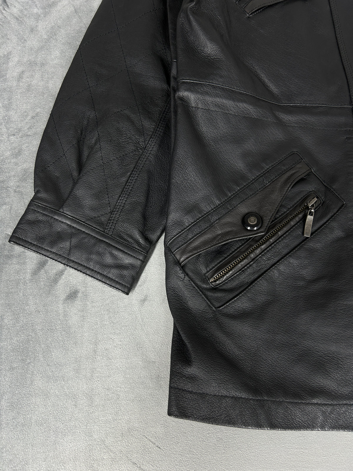 Giacca di pelle nera vintage – Uomo Taglia L