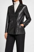 Blazer di pelle nero vintage – Donna Taglia XL (IT 52)
