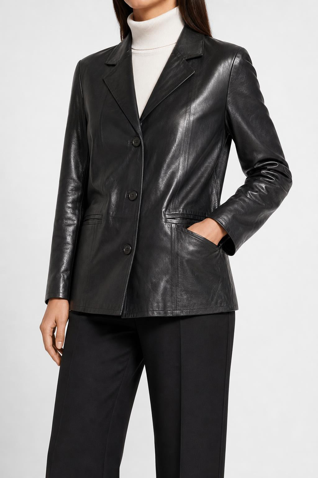 Blazer di pelle nero vintage – Donna Taglia XL (IT 52)