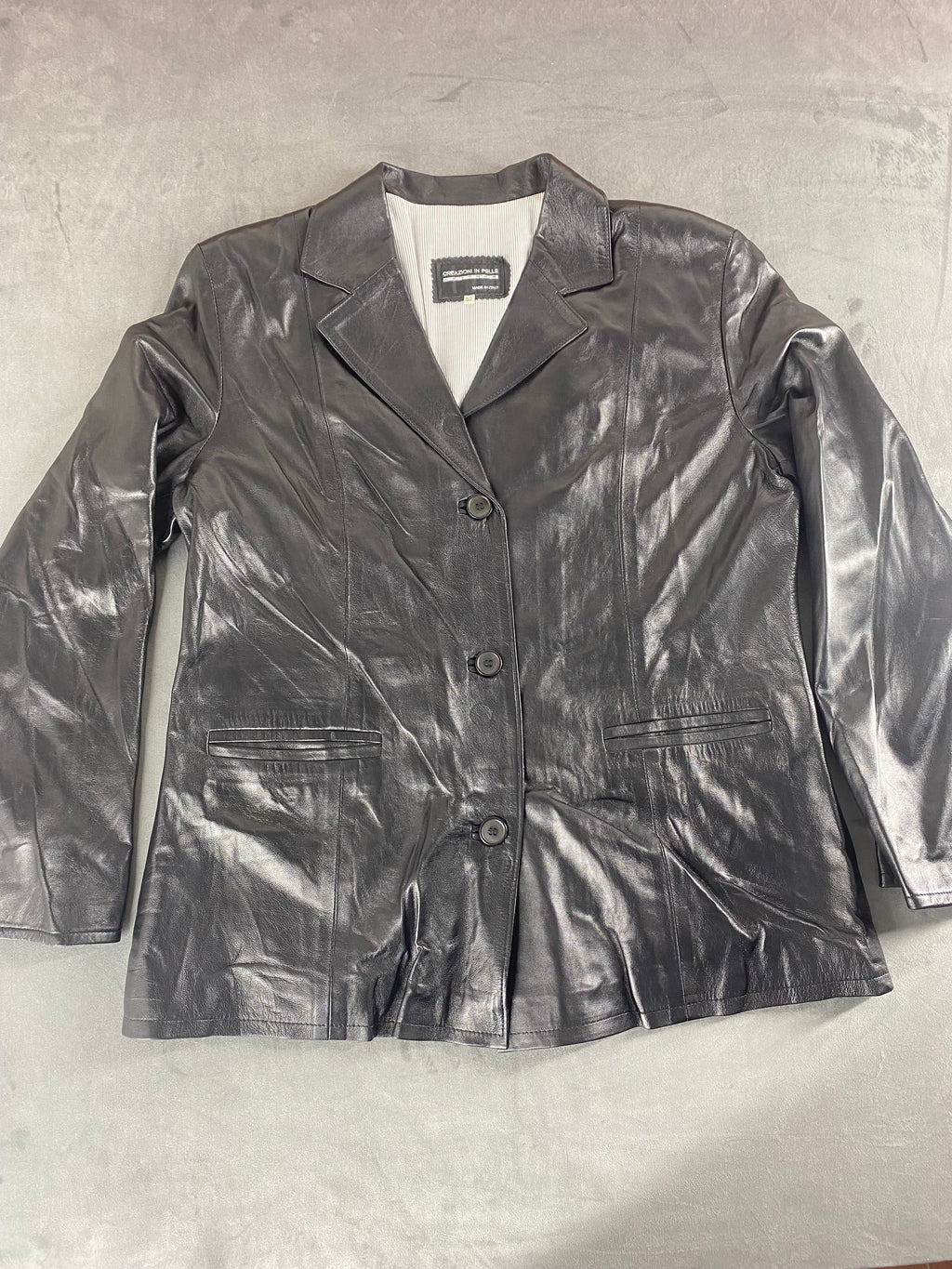 Blazer di pelle nero vintage – Donna Taglia XL (IT 52)