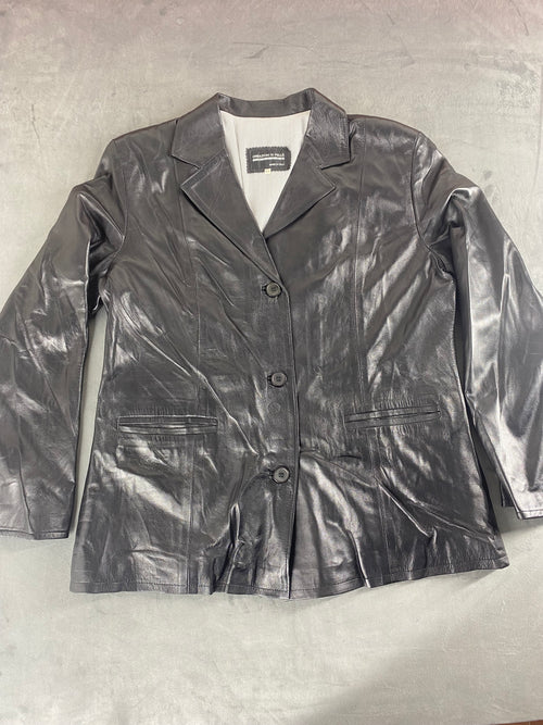 Blazer di pelle nero vintage – Donna Taglia XL (IT 52)