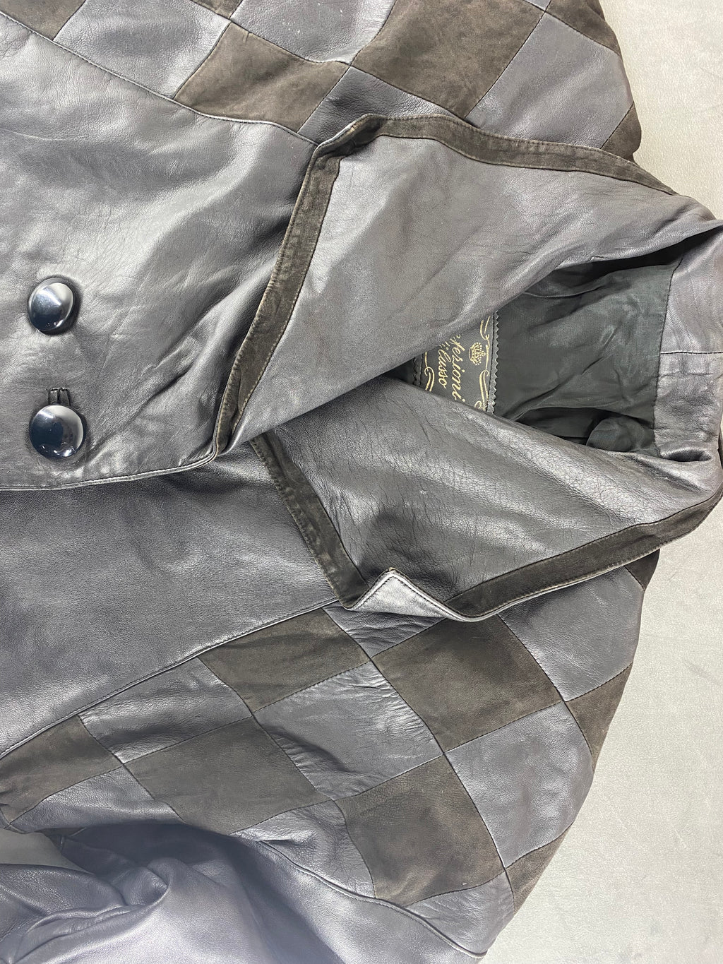 Giacca di pelle grigia doppiopetto vintage – Donna Taglia M