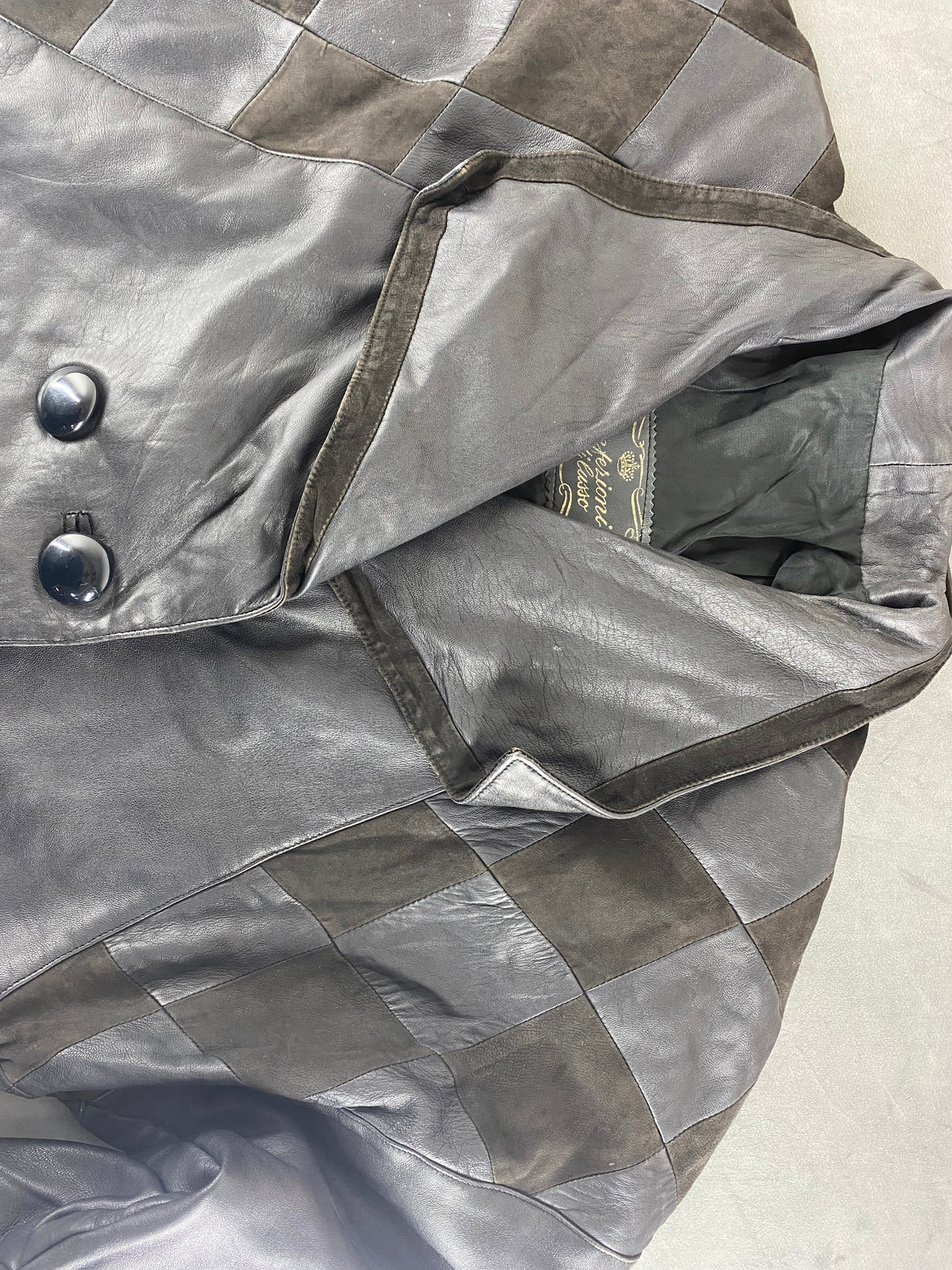 Giacca di pelle grigia doppiopetto vintage – Donna Taglia M