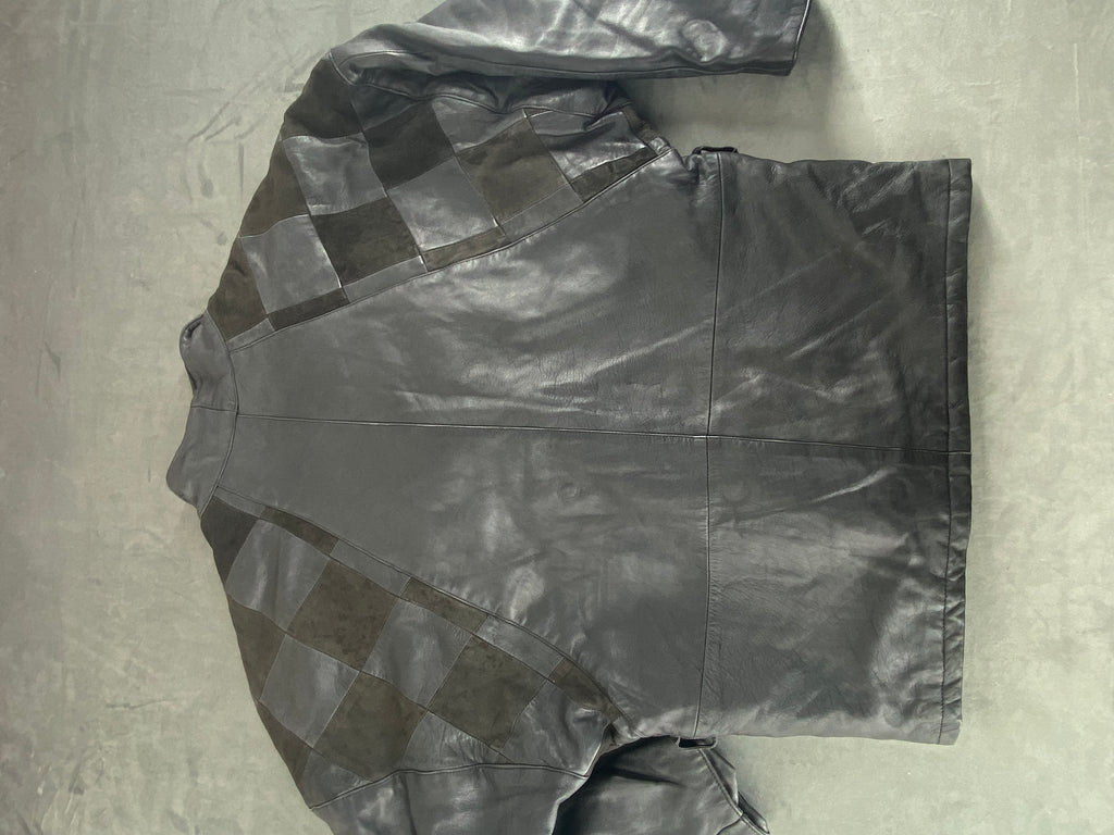 Giacca di pelle grigia doppiopetto vintage – Donna Taglia M