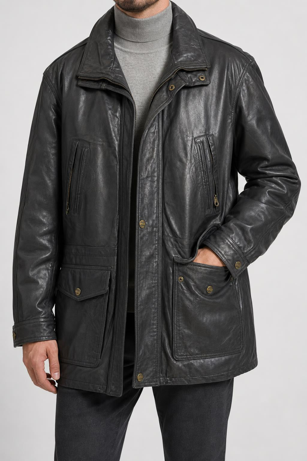 Giacca di pelle nera vintage – Uomo Taglia L