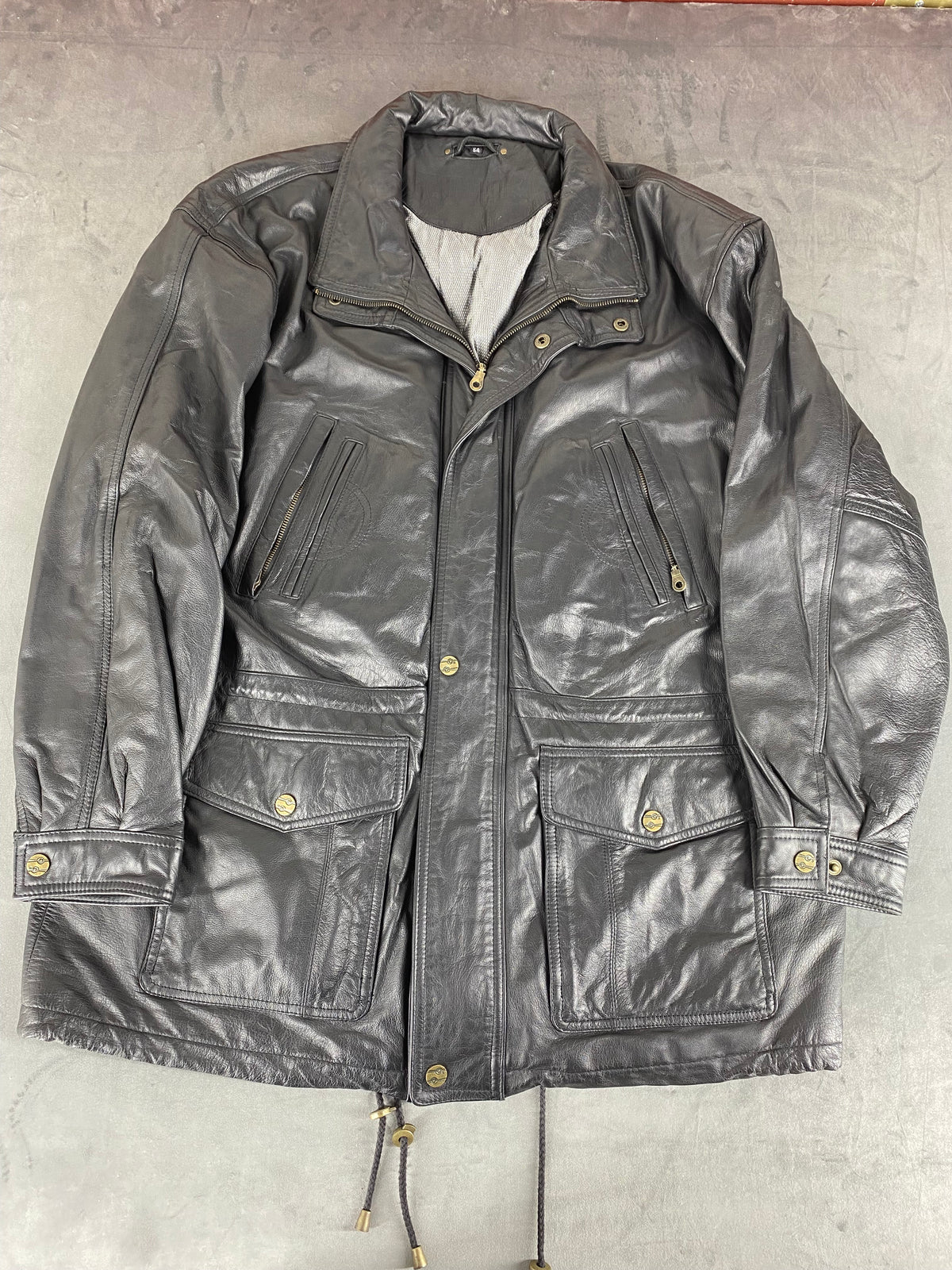 Giacca di pelle nera vintage – Uomo Taglia L