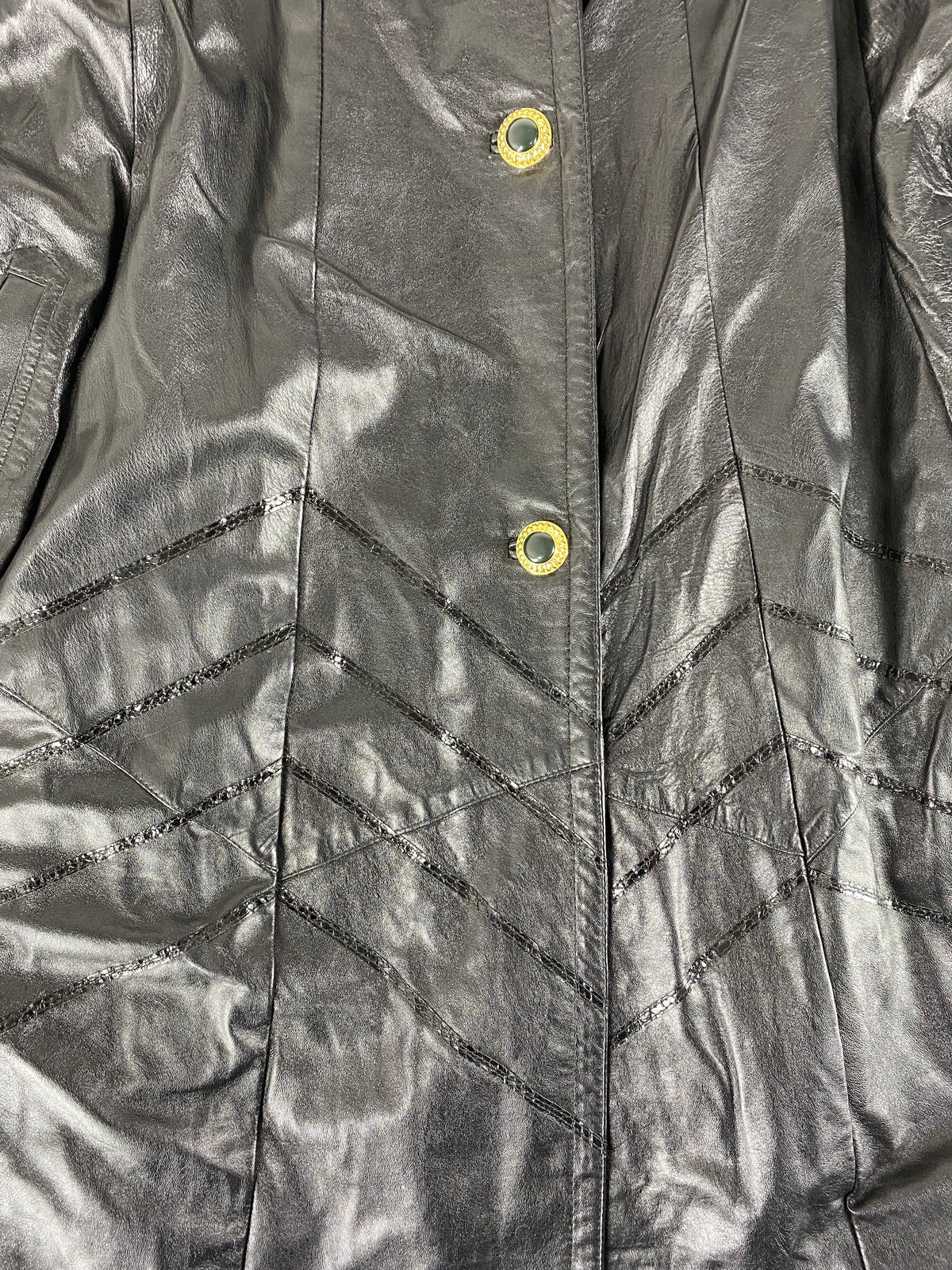Cappotto di pelle nero con collo in pelliccia vintage – Donna Taglia M