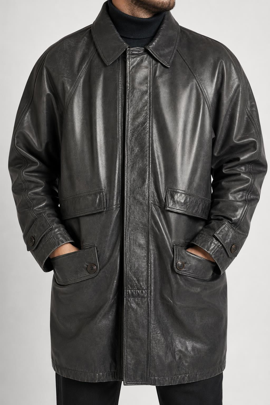 Giacca di pelle nera vintage – Uomo Taglia L