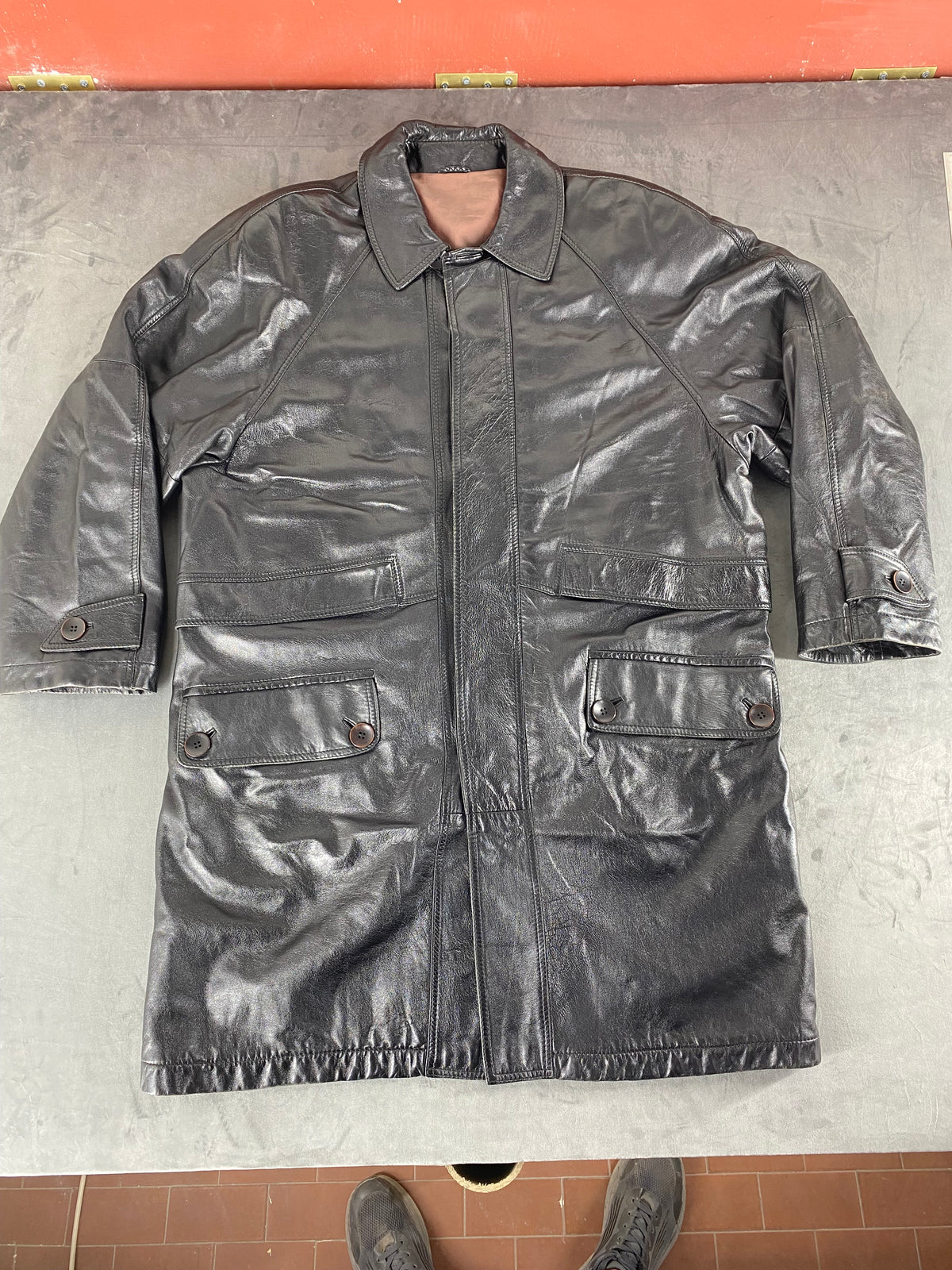 Giacca di pelle nera vintage – Uomo Taglia L
