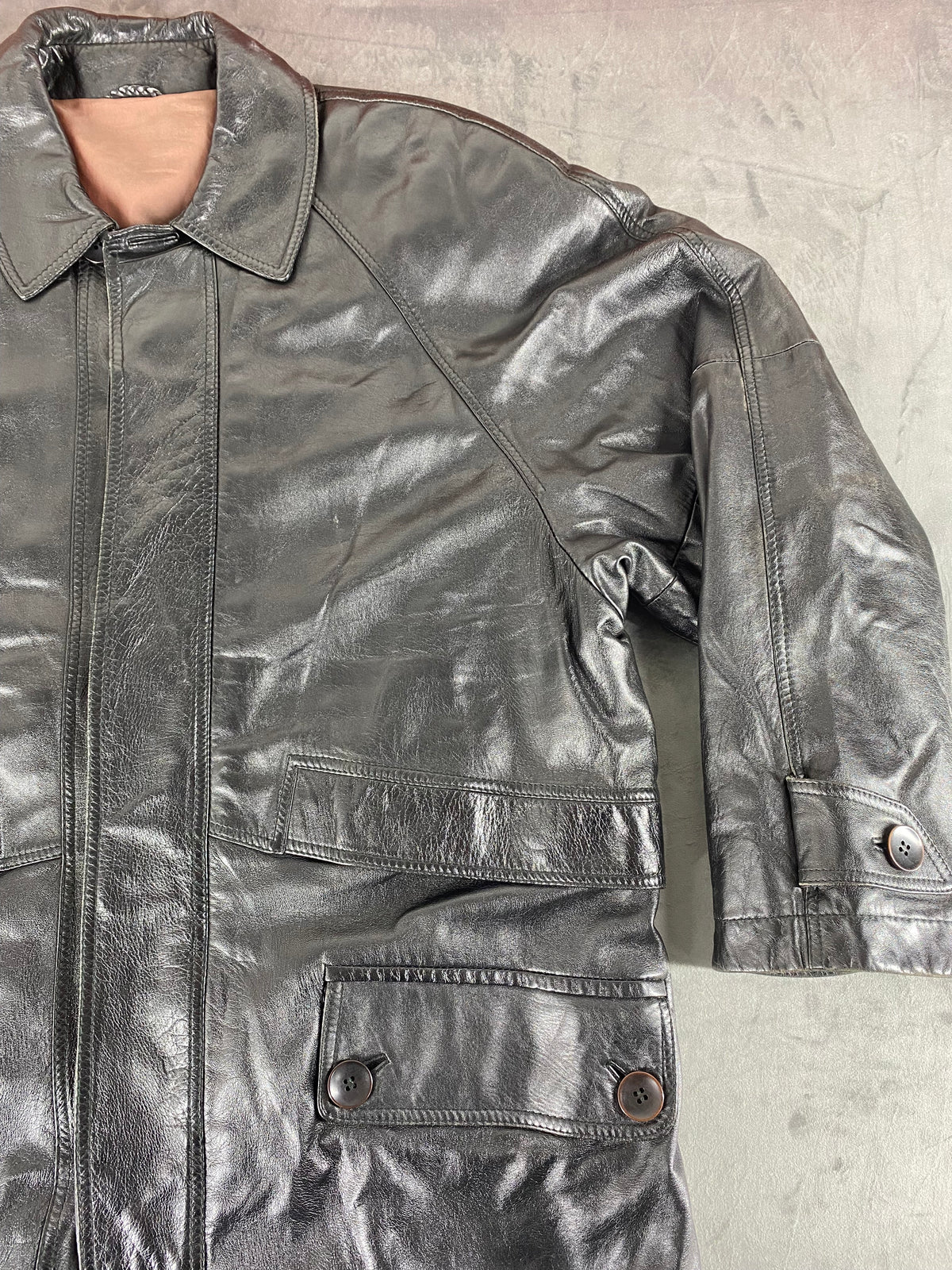 Giacca di pelle nera vintage – Uomo Taglia L
