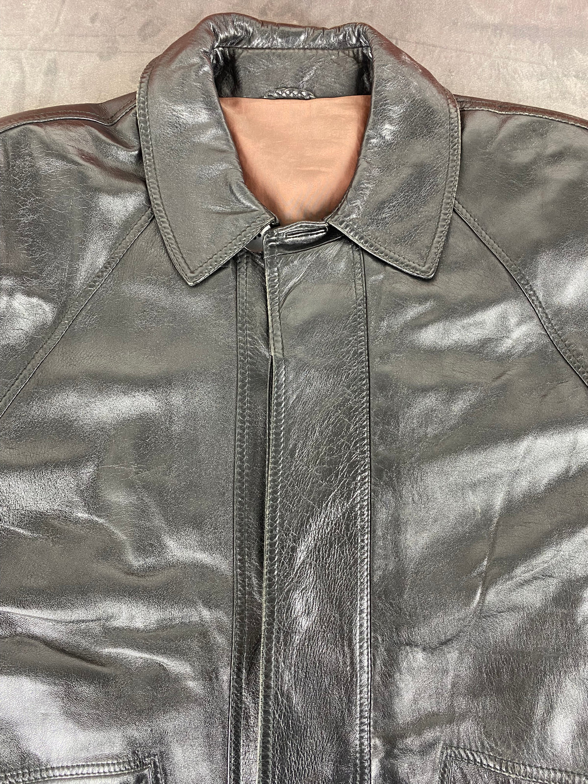 Giacca di pelle nera vintage – Uomo Taglia L