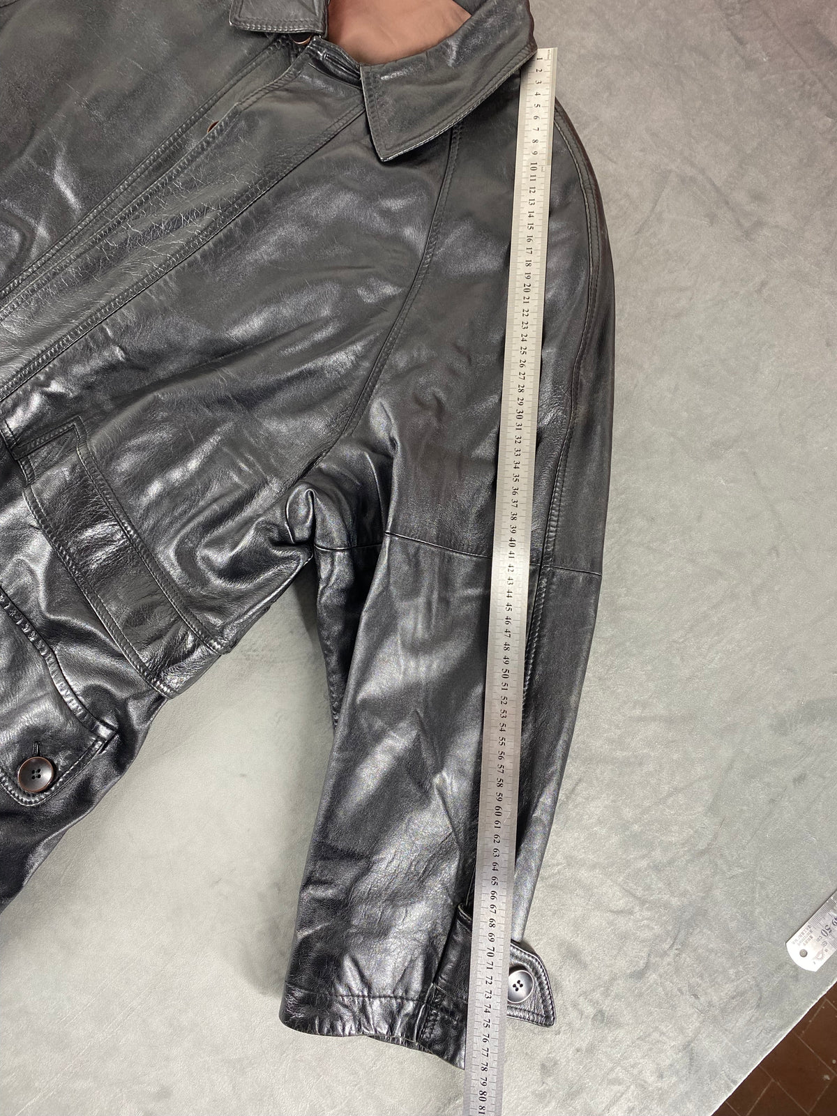 Giacca di pelle nera vintage – Uomo Taglia L