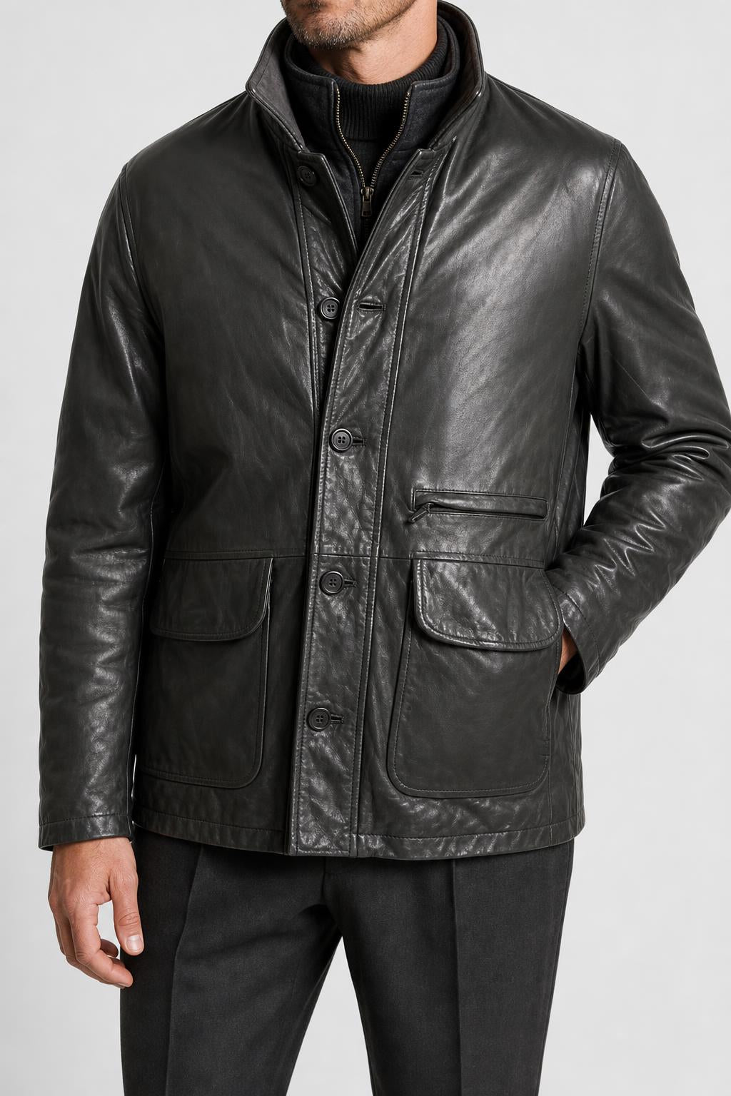 Giacca di pelle nera vintage – Uomo Taglia XL (IT 52)
